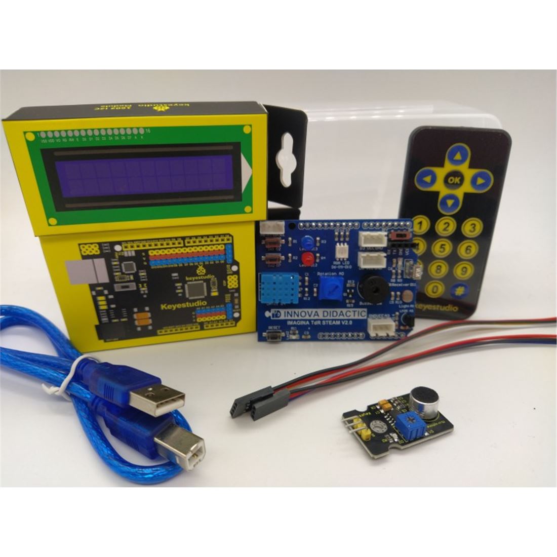 Kit Shield TdR STEAM con Keyestudio UNO, Sensores, Pantalla, Mando Distancia y Cables 01