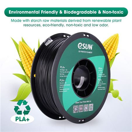 eSUN Filamento 3D PLA+ 1.75mm 1Kg NEGRO