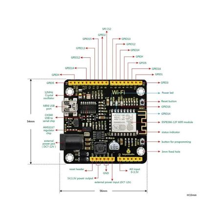 Keyestudio Placa desarrollo ESP8266 Wi-Fi (no incluye cable USB)