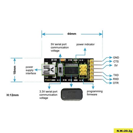 Keyestudio Convertidor USB a série USB a TTL / FT232