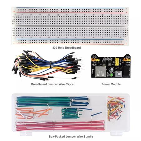 Keyestudio Protoboard + Módulo fuente de alimentación + Cables y puentes de conexión