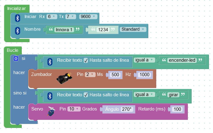 Programa ArduinoBlocks con bluetooth HM-10 KS0455